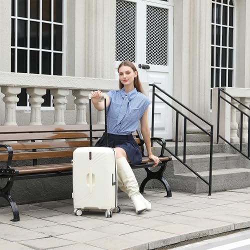 20-Inch Expandable Hardside Carry on Luggage, Suitcase TSA Lock - color: White