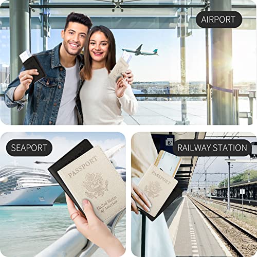 2 Pack Passport Cover With Card Slots RFID Blocking-White&Black - color: White&Black, style: 2pack