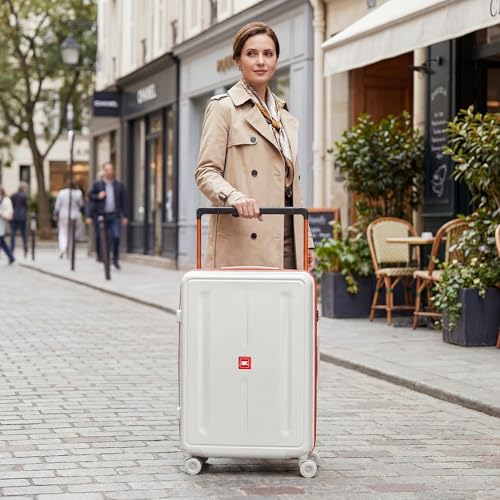 26" Luggage w/TSA LOCK,PC Hardshell Wide Handle Suitcase - color: Beige, size: Checked-Medium 26-Inch