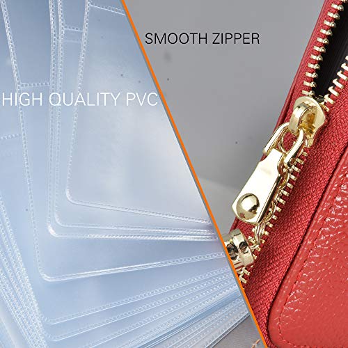 Easyoulife Womens Credit Card Holder Wallet Zip Leather Card Case RFID Blocking (Red) - color: Red
