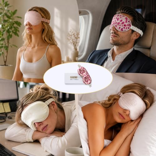 ZIMASILK Adjustable 22 Momme 100% Pure Mulberry Silk Sleep Mask - color: Leopard - Pink/Purple