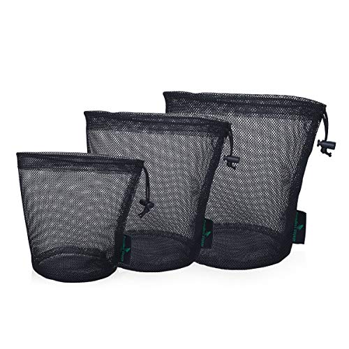 iBasingo 5pcs Black Mesh Nylon Sack With Drawstring - Durable Small Travel Sleeping Bag Stuff Sack for Cosmetics, Shower Gels, Bottles, Tennis Balls, Golf Balls, Tools - BVP03 - color: L-5pcs