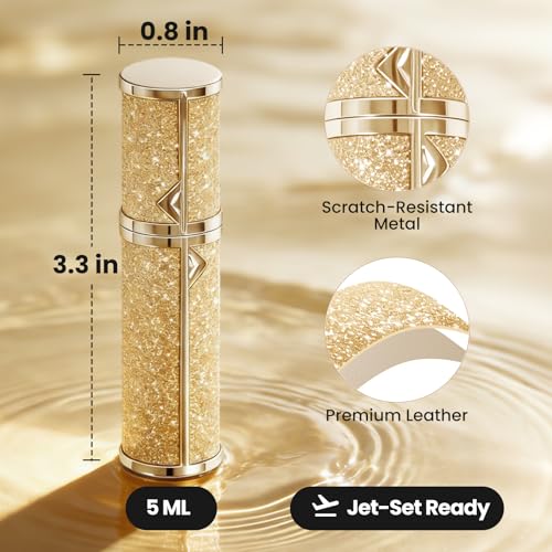 Perfume Travel Refillable 3PCS, Leak-Proof & TSA Leather Perfume Atomizer - color: Golden,Silver,Pink