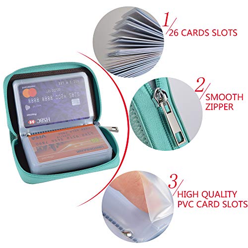 Easyoulife Genuine Leather Credit Card Holder Zipper Wallet With 26 Card Slots - color: Teal, size: small