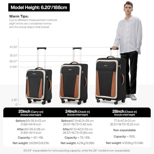 mixi 28 Inch Softside Checked Luggage, Black-Off White - color: Black-Off White, size: 28-Inch Checked in