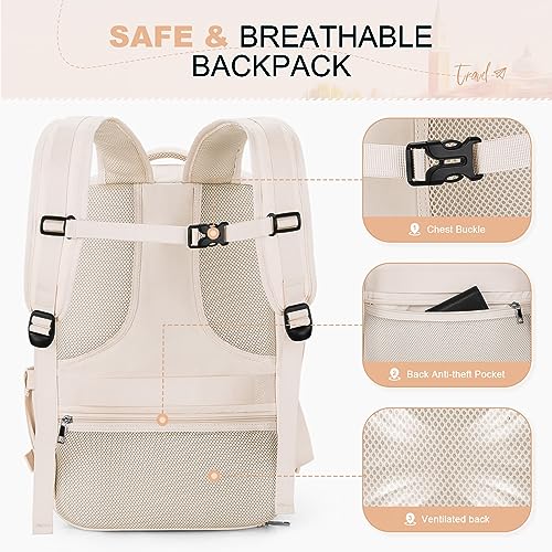 Maelstrom Travel Backpack for Men Women, 17.3" Laptop with Shoe Compartment - color: Beige, size: 17.3 inch with shoe compartment