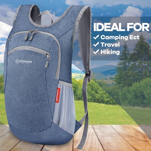 ZOMAKE Lightweight Packable Backpack, 10L Small Foldable Daypack for Hiking - color: Navy Blue, size: 10L