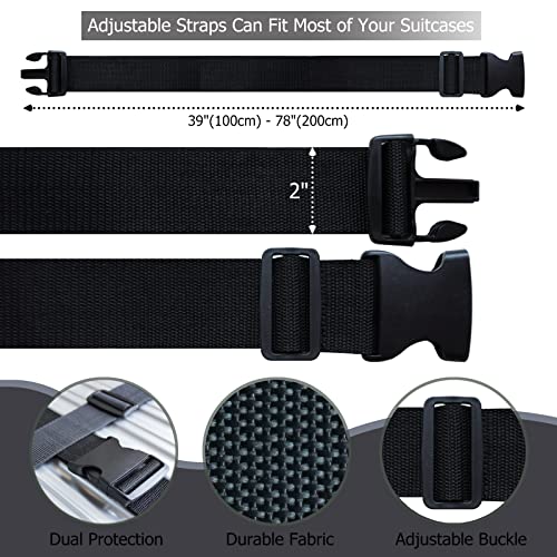 2 PCS Luggage Strap 78" x 2" Suitcase Belts Wide Adjustable Packing Straps Travel Accessories, Black - color: 2pcs Black