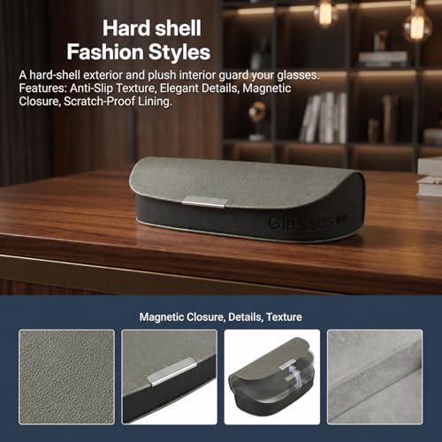 Glasses Case hard shell,3-in-1 Sunglasses Case & Eyeglass Case with Cleaning Cloth & Storage Pouch - color: Gray, size: Large