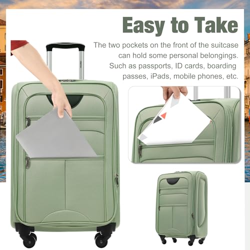 Merax Softside Luggage Set 3 Piece Suitcase with Duffel Bag Spinner Wheels - color: Light Green(22/26/30+bags), style: Softside Luggage Set