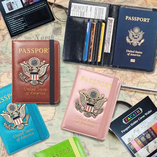 Premium Passport Holder for Travel RFID Blocking Passport Cover Slim - color: Rose Gold