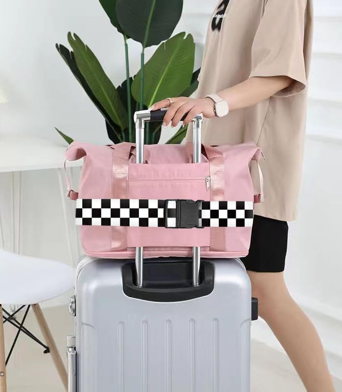 Luggage Straps for Suitcases Travel Belt Accessories, Cute Suitcase Strap, Adjustable Luggage Belt Strap, Heavy Duty with Quick-Release Buckle Luggage Strap Classic White Black Checkerboard - color: Classic White Black Checkerboard