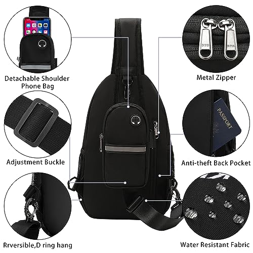 Crossbody Sling Bag for Women Men Multipurpose Sling Backpack Travel Essentials Hiking Shoulder Bag Daypack - color: D1-black