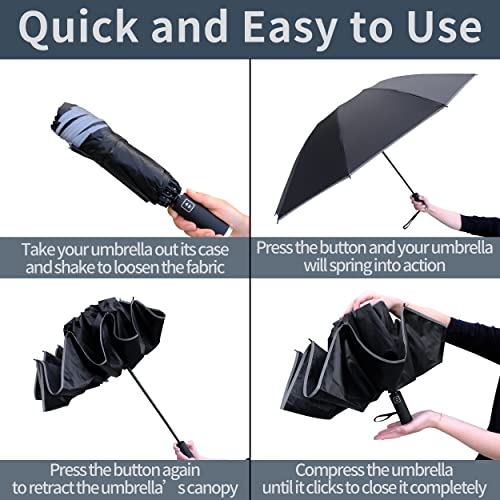 BAODINI Inverted UV Umbrella for Rain and Sun Medium Size UPF 50+ Rverse Compact Umbrella Auto Open Close - color: Black