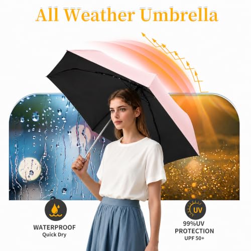 Automatic Umbrella for Rain, Windproof, Portable Travel Umbrella - color: S-Pink