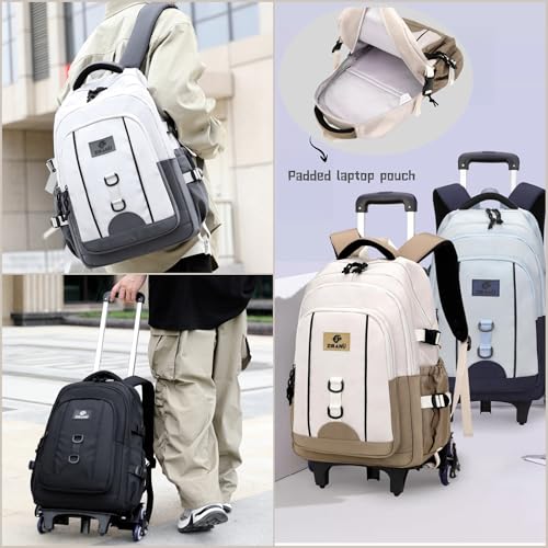 Rolling Backpack for Boys Elementary Middle School Bags, Boys Carry-on Roller Backpack for Kids with 6 Wheels, Khaki - color: 6 Wheels-khaki
