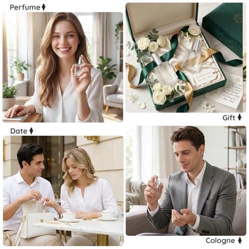 Segbeauty 0.5oz 10pcs Bulk Glass Spray Bottles for Travel, Golden Silver Cap Perfume Refiilable Bottles Empty, 15ml Fine Mist Travel Cologne Bottle with Transfer Tool, Mini Portable Liquid Sprayer - color: Clear-Golden+Silver, style: 0.5oz 10pcs