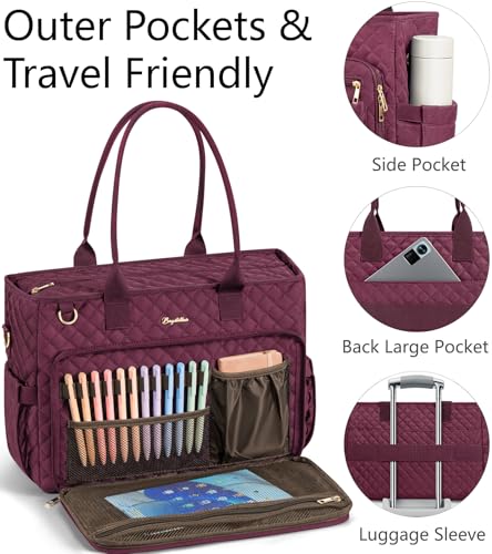 Bagstellar Teacher Tote Bag for Women, 15.6" Laptop Work Tote Computer Bag - color: Burgundy