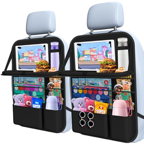 1 Pack Car Backseat Organizer with Tray, Tablet Holder for Kids Trip - color: Black