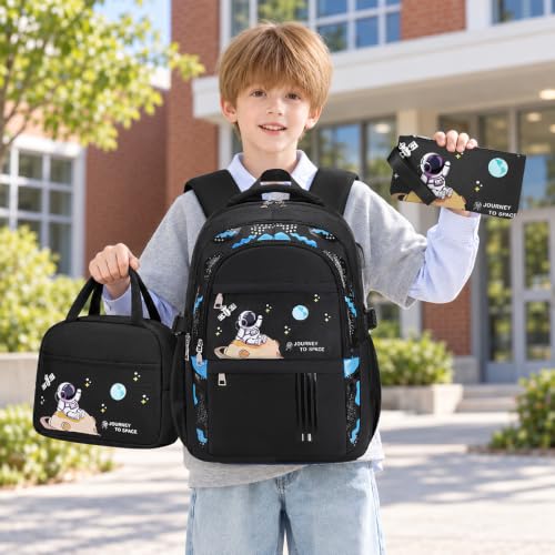 ACESAK Astronaut Backpack for Boys - Boy Backpack Schoolbag with Lunch Bag - color: Black