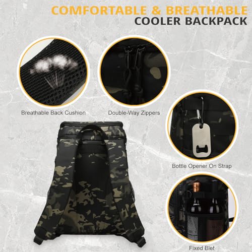 25L Insulated Cooler Backpack Water-Resistant Molle Cooler Bag for Camping - color: Black Camo