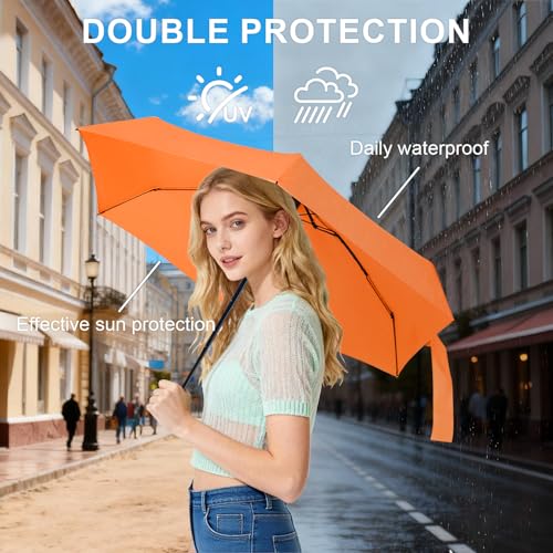Mini Umbrella for Travel with Case Small Compact Sun Rain Tiny for Purse - color: 1503.Orange