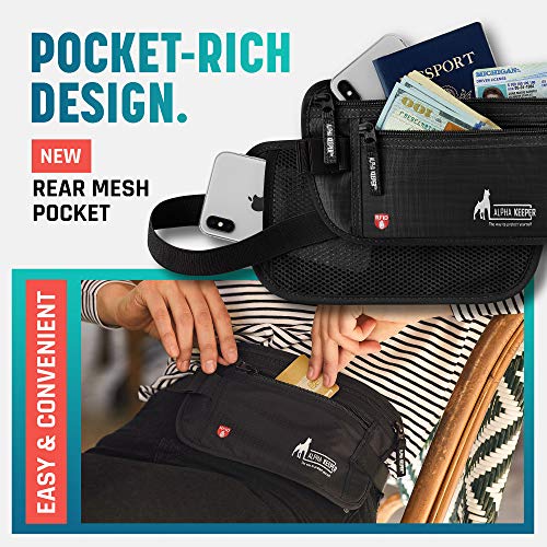 Alpha Keeper Money Belt for Travel Men Women Hidden RFID Passport Holder - color: Black