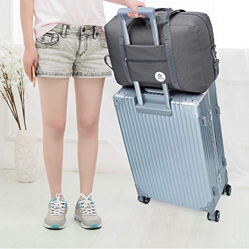 Narwey Personal Item Travel Bag, Carry on Foldable Duffle Bag for Women Men - color: BB-Grey, size: with Shoulder Strap