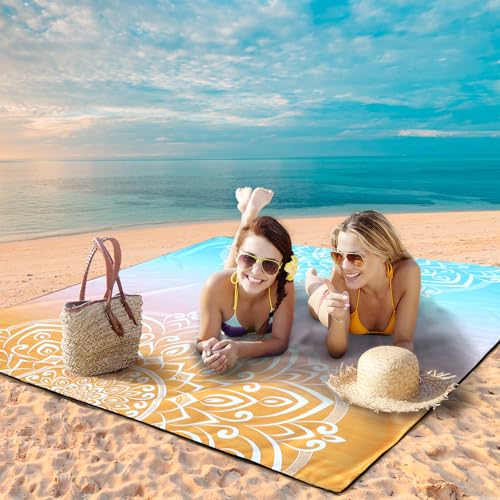 Beach Blanket Sandproof Extra Large Beach Mat Adults Waterproof Sand Free - color: Bb-mtl-greenorange, size: 79" X 83"