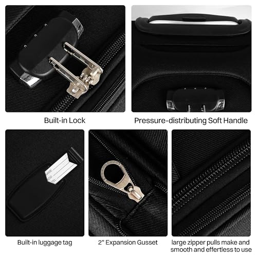 24'' Luggage,Softside Suitcase,w/LOCK,Expandable 15% - color: Black-Burgundy, size: Checked-Medium 24-Inch