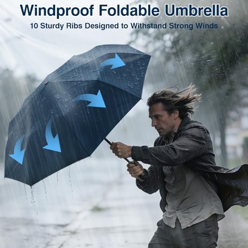 ZOMAKE Travel Umbrella Compact - 10 Ribs Portable Collapsible Umbrellas for Rain Windproof - Paraguas Automatic Small Folding Umbrella Lightweight Packable Umbrella for Women Men - color: Blue