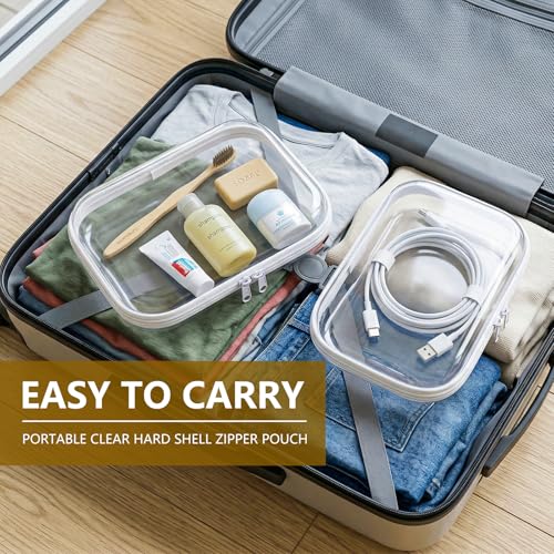 3PCS Clear Hard Shell Zipper Case, Transparent Hard Plastic Zipper Pouches for Travel Organization, Waterproof Toiletry Makeup Bags Cosmetic Pouches, Pencil Organizer Box Toys Storage (M: 9.8*7.9*2) - size: 3M