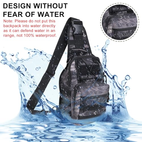 Qcute Tactical Backpack, Waterproof Military Cross-body Molle Sling Shoulder Backpack Chest Bag for Outdoor Every Day Carry - color: Pythons Grain Black