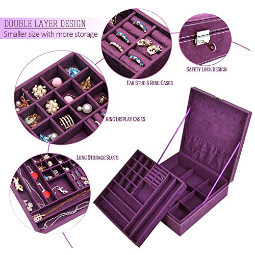 Two-Layer Jewelry Box Organizer Display Storage case with Lock (Purple) - color: Purple