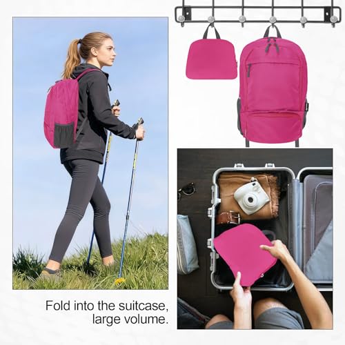 HOLYLUCK 20L lightweight packable Hiking Daypack Foldable Backpack for Men Women Small Travel Outdoor Foldable Shoulder Bag - color: Pink