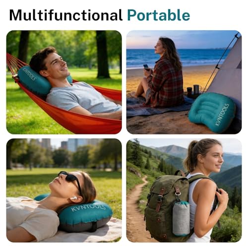Camping Pillow-Compressible, Ultralight Inflatable,Compact, Comfortable, Ergonomic Inflating Pillows for Neck & Lumbar Support While Camp, Hiking(Grain Blue,with Anti Slip Straps) - color: Grain Blue