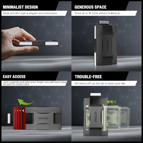 Slim Ridge Wallet for Men–Metal Minimalist RFID 1–21 Card Holder - color: Black, style: Cash Strap