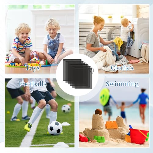6 Pack Mesh Drawstring Bags with Lock, 14x17 for Gym, Beach, Laundry - color: Black