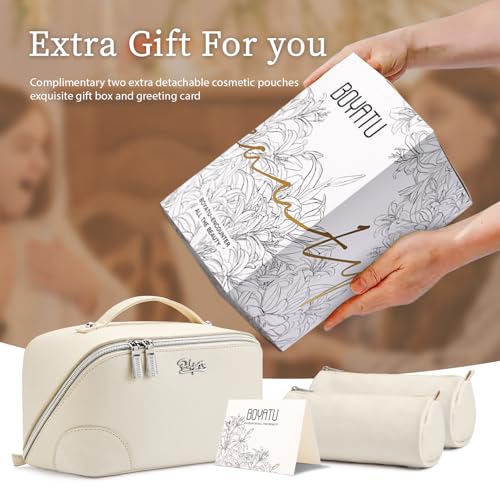 BOYATU Travel Makeup Bag Cosmetic Bags for Women: 3-Piece Makeup Bag Set - color: C-3-White