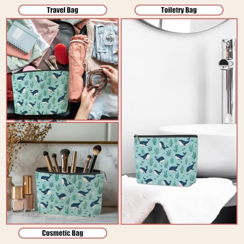 Cute Blue Cartoon Whale Seaweed Makeup Bag,Cosmetic Bags for Women - color: Cute Blue Whale 450