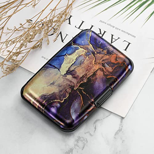 ELFISH RFID Aluminum Wallet Credit Card Protector Case Holder for Men Women - color: Gold Purple Marble