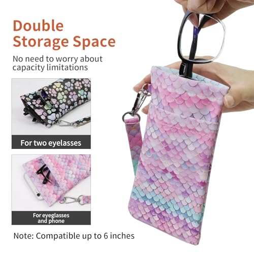 Double Eyeglass Case Soft Dual Glasses Case for Women Men Travel Squeeze Top Sunglasses Cases Eyeglasses Pouch - color: Multicolor Scale+paw