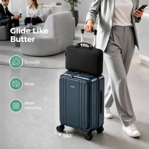 Carry on Luggage Top opening Suitcases, Expandable with Cup&Phone Holder and USB Charging Port,Hardside with Front Pocket Rolling Suitcases with Spinner Wheels & YKK Zippers (Navy, 20 Inch) - color: Navy