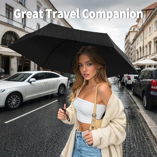 Yoobure Mini Travel Umbrella with Case, Compact Folding Umbrella - color: Black