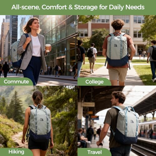 INUK Travel Laptop Backpack, 25L Recycled Waterproof Light Daypack - color: Sage Leaf