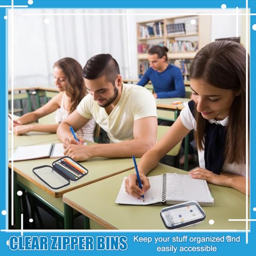 6PCS Clear Hard Shell Zipper Case Plastic Clear Pencil Case Hard Shell Zipper Pouch for Stationery Travel Toiletry Makeup Cosmetics Organizer Storage Box, Black - style: Black