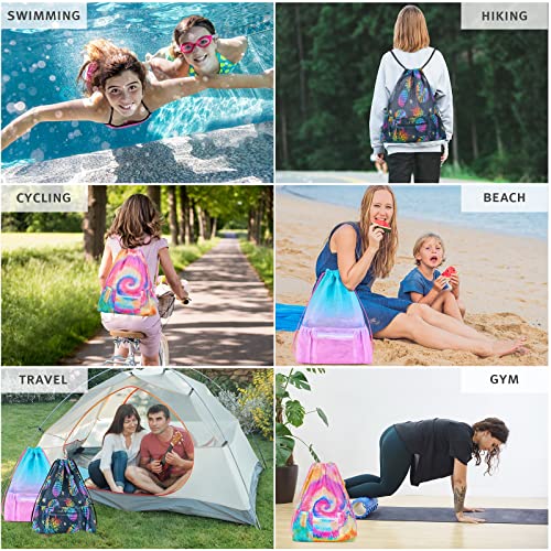 Fiodrimy Mesh Drawstring Backpack Bag Beach Bag with Zipper Pocket Gym Backpack Bag for Swimming Gear Gym Storage Bag for Adult Kids (Tie Dye) - color: Tie Dye