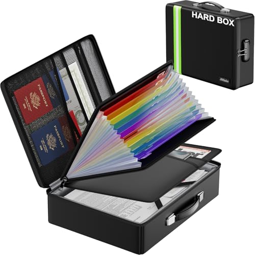 JHSafer 6400 ℉ Fireproof Document Box with Lock, Hard Case Safe Box - size: 15" x 11" x 4.13",13 pockets colorful