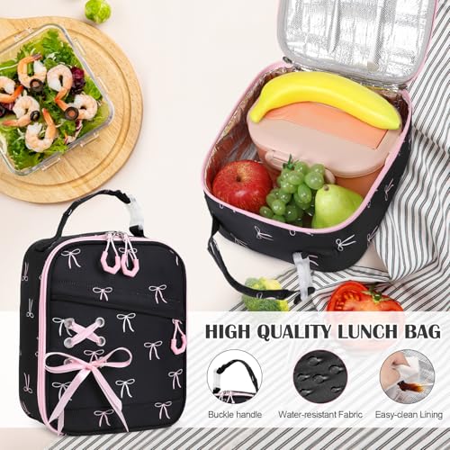 DIGOBAY Backpacks for Girls 3PCS School Backpack Lunch Box Pencil Pouch - color: Black-bow
