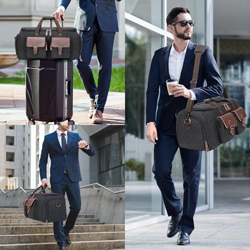 Wildroad Garment Bags for Travel - Canvas Duffle Bag with Shoe Compartment - color: Black 01, size: Large-50L Duffle Bag